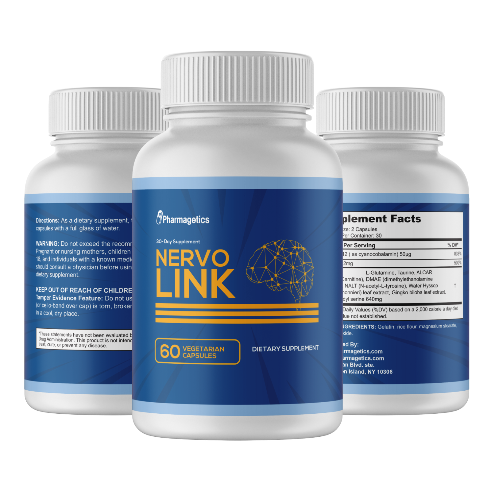 Nervo Link Brain Supplement Memory Focus Pill Neuro Mind Booster Nootropic 60 ct